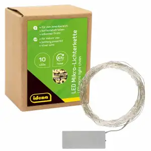 Micro Lichterkette 10LED, warmweiß,6h-Timer120cm, batteriebetrieben,