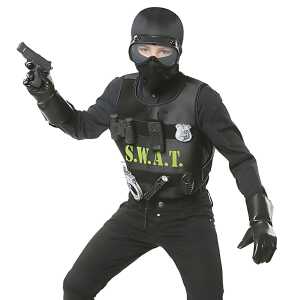 Kinderkostümset SWAT Universalgröße Weste Maske Pistole Handschellen