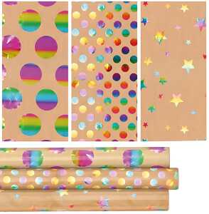 Geschenkpapier 150x70cm Rainbow Hotstamp sort Kraftpapier Metallicdruc