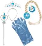 Schneeprinzessinen Set Diadem, Zauberstab, Zopf - Handschuhe
