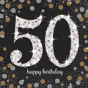 Servietten 16er 33x33cm Sparkling Celebration 50 - gold silber Amscan