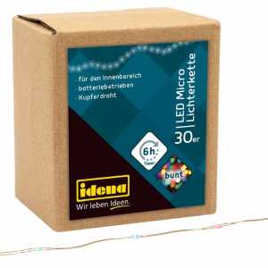 Micro Lichterkette 30 LED, bunt,6h-Timer, 3,20m - batteriebetrieben