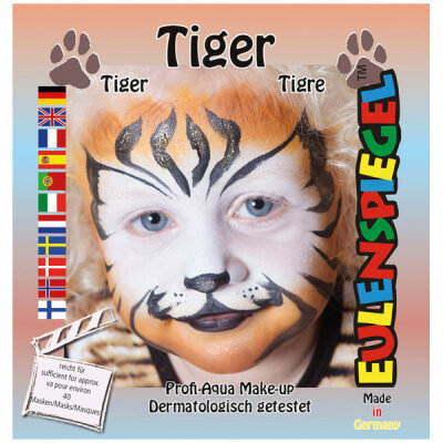 Motivschminke Tiger 4 Farben, Pinsel