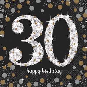 Servietten 16er 33x33cm Sparkling Celebration 30 - gold Silber Amscan