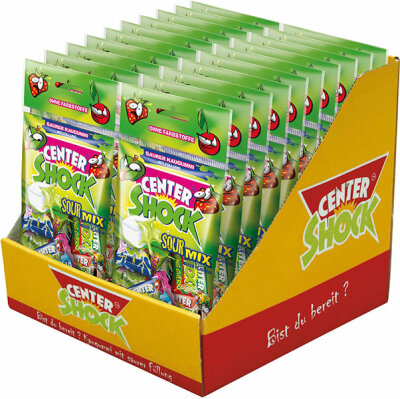 Center Shock Sour Mix Beutel 44g - Mischung mit 11 einzeln verpackten extrasauren Kaugummis - mit flüssiger Füllung, 5-fach sortiert. Ohne Farbstoffe.