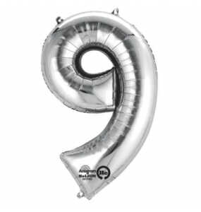 Folienballon Zahl 9 silber 9906294 86cm
