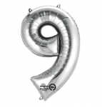 Folienballon Zahl 9 silber 9906294 86cm