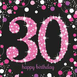 Servietten 16er 33x33cm Sparkling Celebration 30 - schwarz pink Amscan