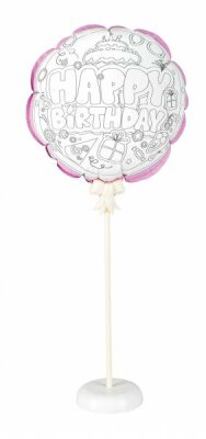 Pop-Up Ballon Set Happy Birthday - mit Ballon, Ständer und Stange - zum Selbermalen - Ausmalbar mit Filzstiften, - Kreide oder Buntstiften