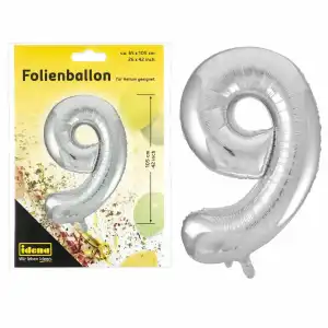 Idena Folienballon 9 silber, 65x105cm