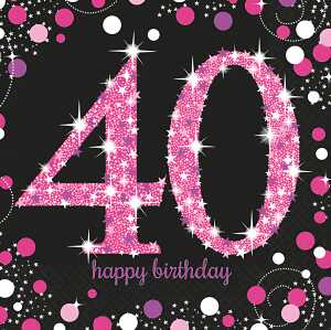 Servietten 16er 33x33cm Sparkling Celebration 40 - schwarz pink