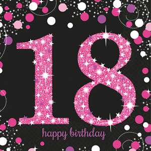 Servietten 16er 33x33cm Sparkling Celebration 18 - schwarz pink Amscan