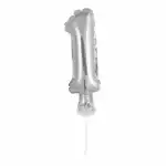 Idena Folienballon 1 silber, mit Stab 13cm