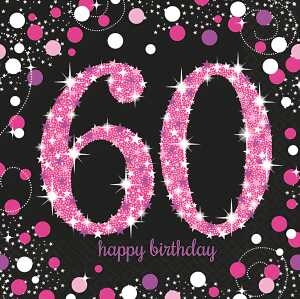 Servietten 16er 33x33cm Sparkling Celebration 60 - schwarz pink Amscan