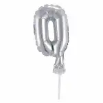 Idena Folienballon 0 silber, mit Stab, 13cm