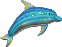 Folienballon Holographic Blue Dolphin, 73 x 68 cm