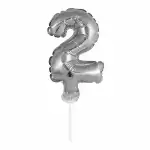 Idena Folienballon 2 silber, mit Stab 13cm