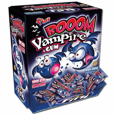 Fini Booom Vampire Gum 200 Hartkaramellen - mit Blaubeergeschmack und Kaugummikern, einzeln verpackt