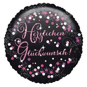 Folienballon weiß-pink Herzlichen Glückwunsch - 43cm, rund