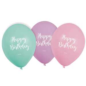 Luftballon 6ST sort. HAPPY BIRTHDAY PASTEL 9903713
