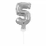 Idena Folienballon 5 silber, mit Stab 13cm