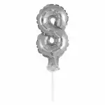 Idena Folienballon 8 silber, mit Stab 13cm