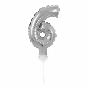 Idena Folienballon 6 silber, mit Stab 13cm