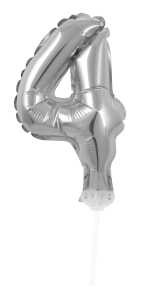 Idena Folienballon 4 silber, mit Stab 13cm