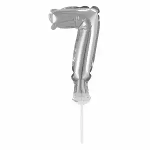 Idena Folienballon 7 silber, mit Stab 13cm