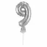 Idena Folienballon 9 silber, mit Stab 13cm