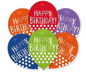 6 Latexballons Punkte Happy Birthday, 27,5 cm