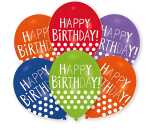 6 Latexballons Punkte Happy Birthday, 27,5 cm
