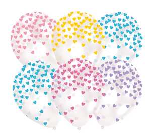 6 Ballons Herz-Konfetti Pastell,aus Latex, 27,5cm