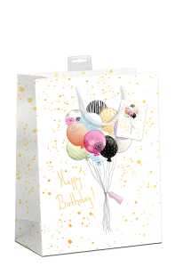 Geschenktasche Ballons Large 26x32x12cm Happy Birthday auf 210g Karton