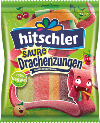 Hitschler Drachenzungen Mix 125g ohne Gelantine - Fruchtgummi, Erdbeer, Apfel, Pfirsich, Kirsche, vegan - ohne künstliche Farbstoffe und Aromen