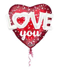 Folienballon, 91 x 91cm Love You - Herzen&Punkte