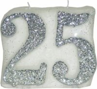 Zahlenkerze 25 Silber Glitter