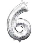 Folienballon Zahl 6 Silber, Minishape