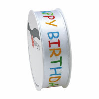 Geschenkband Satin Happy Birthday 25mm x 3m - bedruckt,...