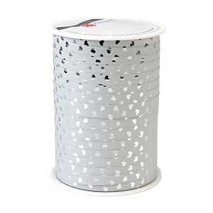 Ringelband metallic Cherie silber 100m x 10mm - mit Herzen, Präsent