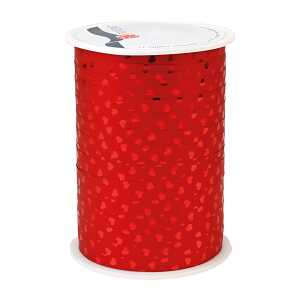 Ringelband metallic Cherie rot 100m x 10mm - mit Herzen, Präsent