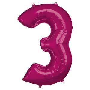 Folienballon 3 pink 53x88cm - mit Luft oder Heliumgas befüllbar