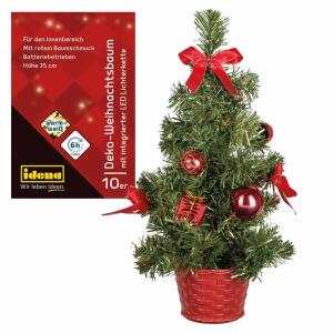 WH Dekobaum 10 LED 6h Timer,WW,rote Deko - 35cm, batteriebertr.2xAA