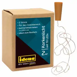 Korken-Lichterkette 2er Set,10 LED, warmweiß 90cm
