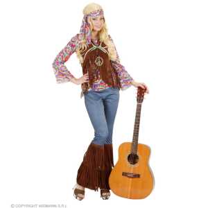 Kostüm Set Hippie Frau Shirt m. Weste, Hose, Kette 8003558754229