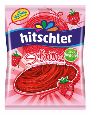 Hitschler Schnüre 125g Erbeere ohne Gelantine - Fruchtgummi, laktosefrei, vegan, vegetarisch