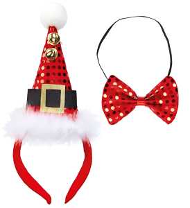 Haarreif Weihnachtshut mit Glöckchen und Fliege