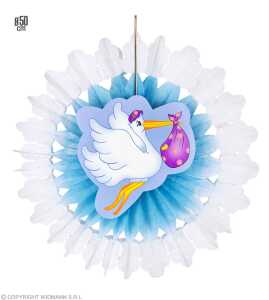 Fächer hellblau 50 cm mit Storch und Baby