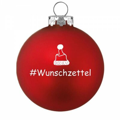 Baumkugel rot matt, Logo #Wunschzettel