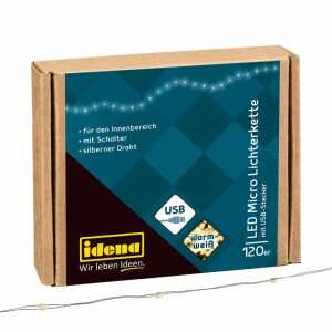 Micro Lichterkette 120LED,USB warmweiß Schalter, Silberdraht, 13,40m